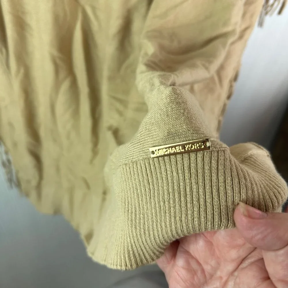 Michael Kors Tan Cowl Neck Fringe Sweater‎ Size XL
